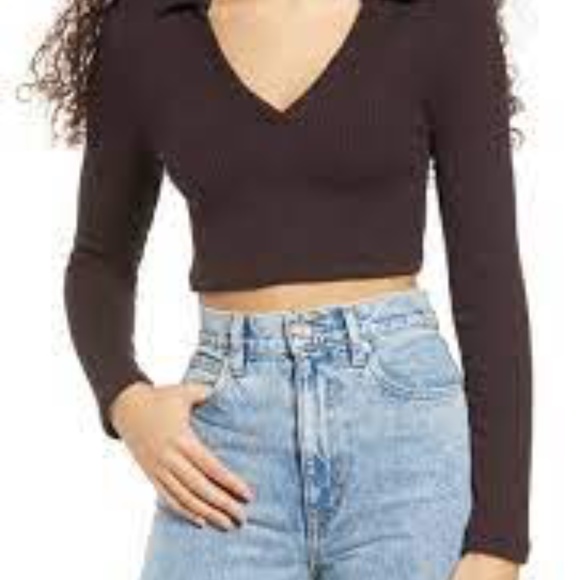 Sweaters - Gorge Brown V Neck Long Sleeve Ribbed Knit Top S/M